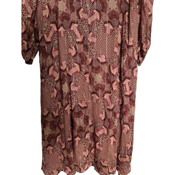 Johnny Was Jade Donovan Dress Long Sleeve Midi Geometric Print Brown Red Size XL - Picture 5 of 14